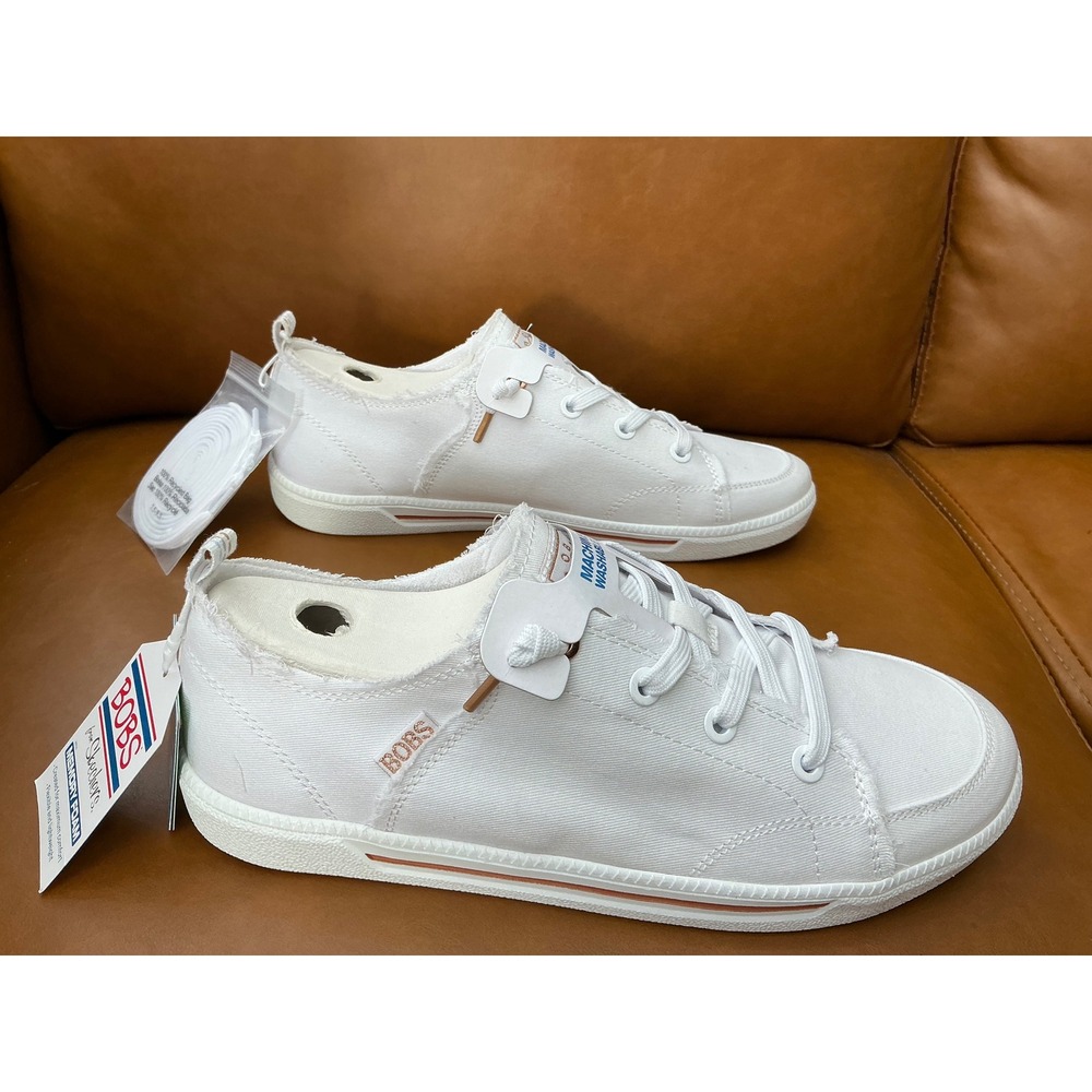 Skechers BOBS B Cute 2.0 Women Size 9 White NEW Canvas Vegan Slip On Sneakers